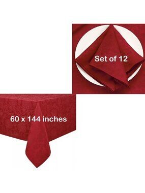 brand new Set: 1 RED Damask Fabric 60"x144" Tablecloth AND 12 Table Napkins